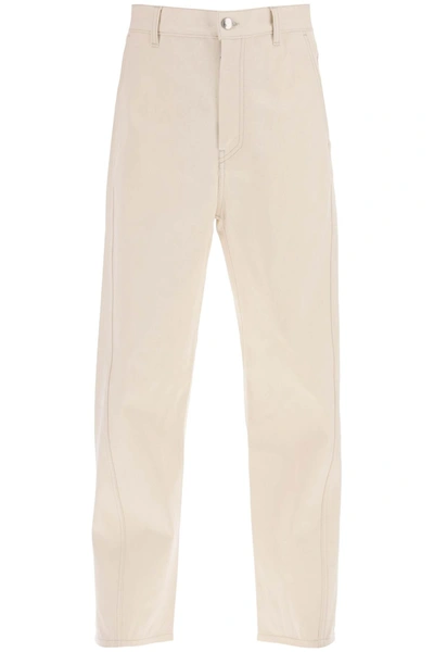 Oamc 'cortes' Cropped Jeans In Beige