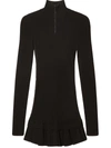 Off-white High-neck Pleated Knitted Minidress In Black