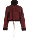 Off-white Cropped Faux Shearling-trimmed Suede Jacket In Burgundy