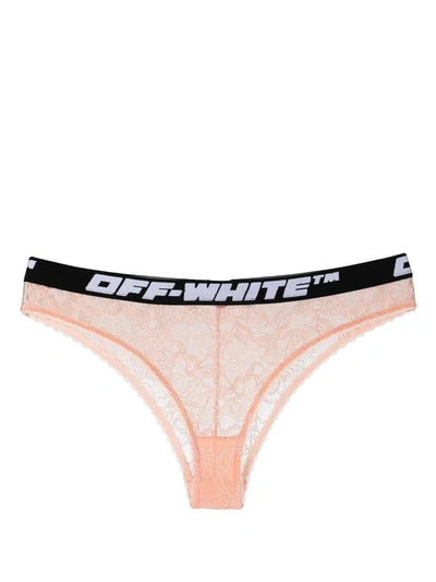 Off-white Logo-waistband Lace Briefs In Pink