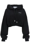 Off-white Embroidered-logo Cropped Hoodie In Black