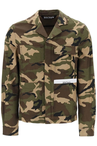 Palm Angels Camouflage Cotton Work Jacket In Mixed Colours