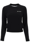Palm Angels Cropped Pullover With Embroidered Logo In Black