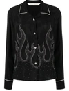 Palm Angels Flame-embroidered Shirt Crystal Embellishments In Black