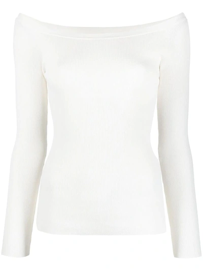 P.a.r.o.s.h Fine Ribbed Off-shoulder Top In White