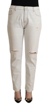 Pinko White Cotton Distressed Mid Waist Skinny Denim Jeans In White