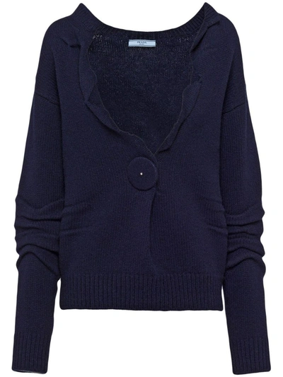 Prada Cashmere V-neck Jumper In Blue