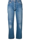 Re/done Stove Pipe Denim Cropped Jeans In Blue