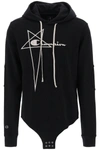 Rick Owens Black Champion Edition Body Hoodie In Black