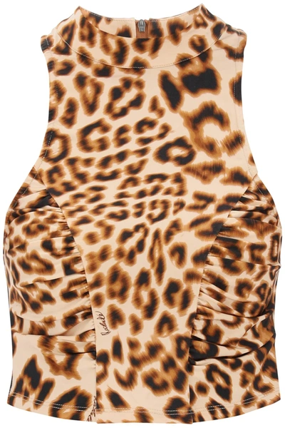 ROTATE BIRGER CHRISTENSEN LEOPARD PRINT JERSEY CROP TOP