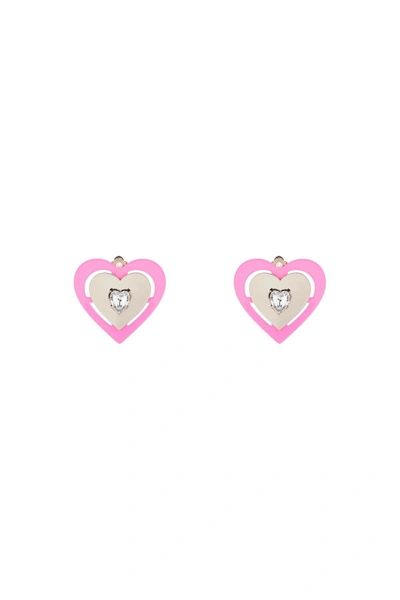 Saf Safu 'pink Neon Heart' Clip On Earrings In Silver,fluo,pink