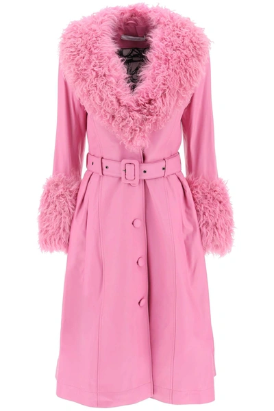 Saks Potts Foxy Leather And Shearling Long Coat In Pink