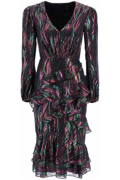 Saloni Alya Ruffled Metallic Fil Coupé Silk-blend Chiffon Midi Dress In Multicolore