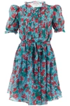 Saloni Penny Puff-sleeve Pintuck-bib Sash-tie Mini Dress In Multi-colored