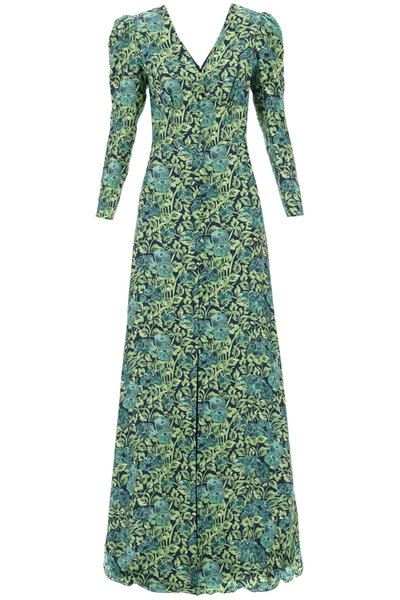 Saloni Margot-b Printed Silk-jacquard Maxi Dress In Green