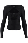 Self-portrait Ruched Cut-out Top In Black