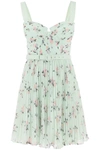 Self-portrait Mini Dress In Pleated Chiffon With Floral Motif In Green