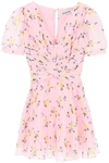 SELF-PORTRAIT SHORT-SLEEVED MINI DRESS IN PLEATED CHIFFON WITH FLORAL MOTIF