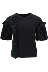 SIMONE ROCHA RUFFLED JERSEY AND ORGANDIE T-SHIRT