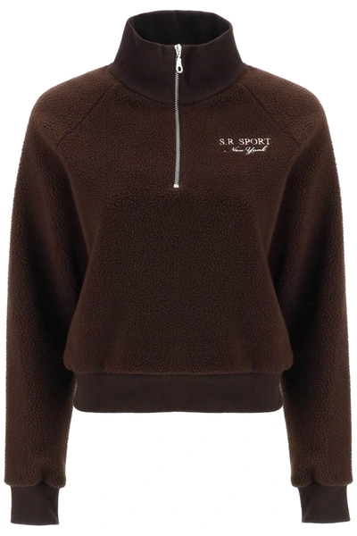 Sporty And Rich Quarter Zip Sherpa Fleece Sweatshirt In Brown