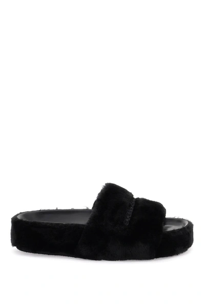 Stella Mccartney Faux Fur Slides In Black