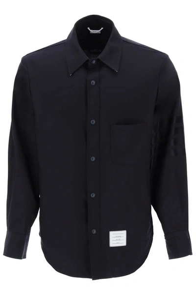Thom Browne 4-bar Shirt In Light Wool In Blue
