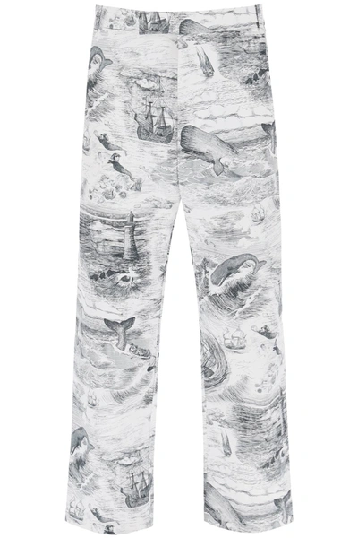 Thom Browne Cropped Pants With 'nautical Toile' Motif In Mixed Colours
