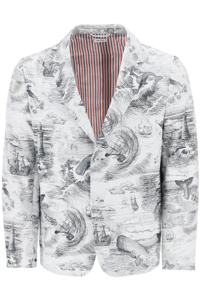 Thom Browne Deconstructed Single-breasted Jacket With Nautical Toile Motif In Mixed Colours