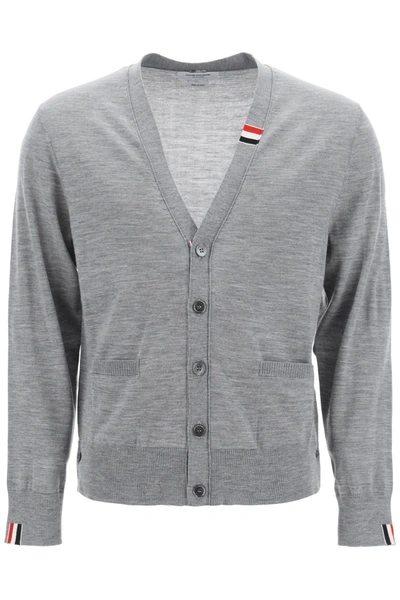 Thom Browne Merino Wool V-neck Cardigan In Grey