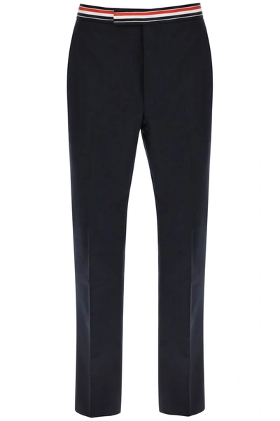 Thom Browne Tricolar Waistband Wool Twill Pants In Blue