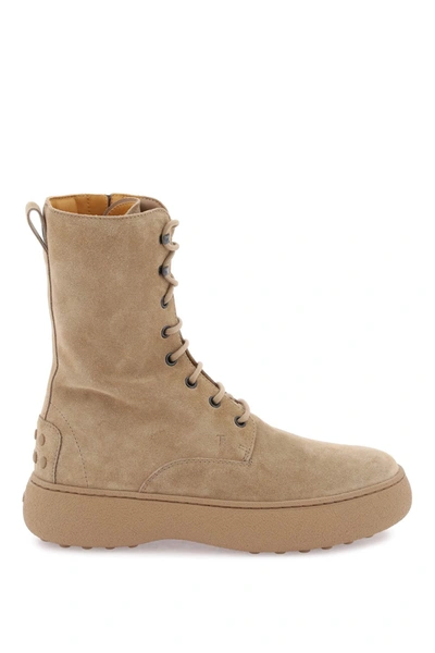 Tod's Lace-up Ankle Boots In Beige