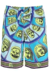 Versace Le Maschere Print Silk Shorts In Mixed Colours