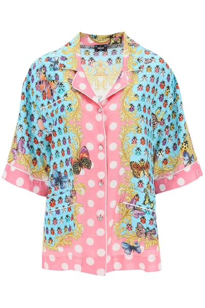 Versace Printed Silk Blend Twill Shirt In Multi-colored