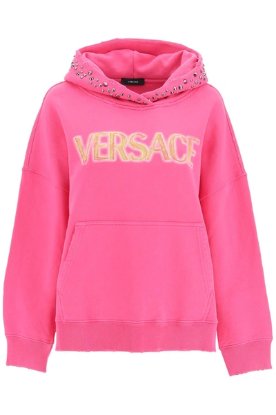 Versace Logo-print Detail Hoodie In Fuchsia