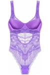 Versace Greca Lace Bustier Sleeveless Bodysuit In Purple