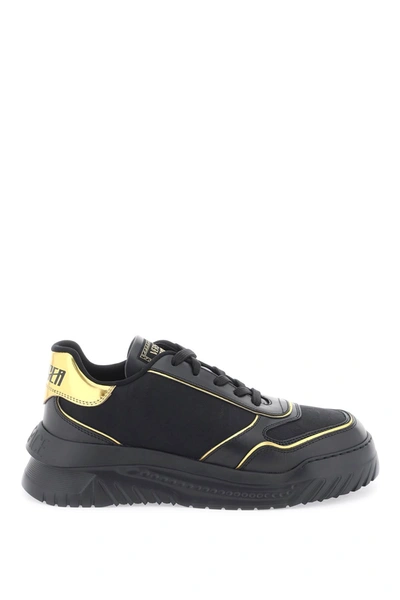 Versace Odissea Chunky Leather Sneakers In Black