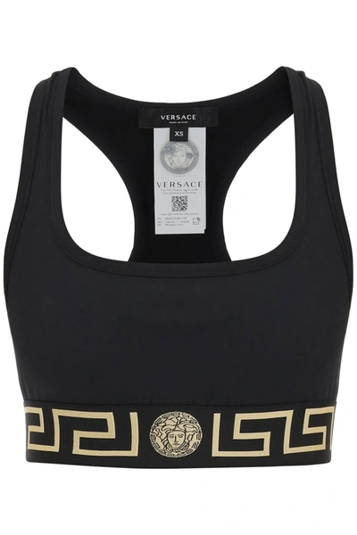 Versace Sports Bra With Greca Band In Black