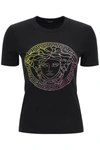 Versace Rainbow Strass Medusa Logo T-shirt In Mixed Colours