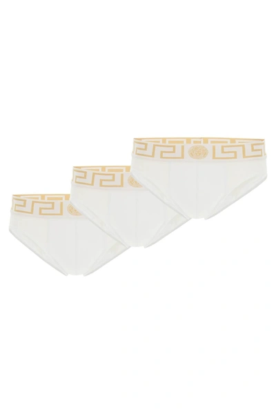 Versace Underwear Briefs Tri-pack In White Greek Gold (white)
