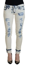 Acht White Blue Cotton Skinny Women Tattered Denim Jeans In Blue And White