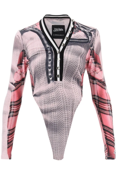 Y/project Pink Jean Paul Gaultier Edition Trompe L'oeil Cardigan Bodysuit In Mixed Colours
