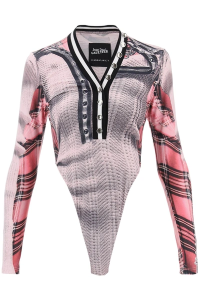 Y/project Pink Jean Paul Gaultier Edition Trompe L'oeil Cardigan Bodysuit In Multicolor