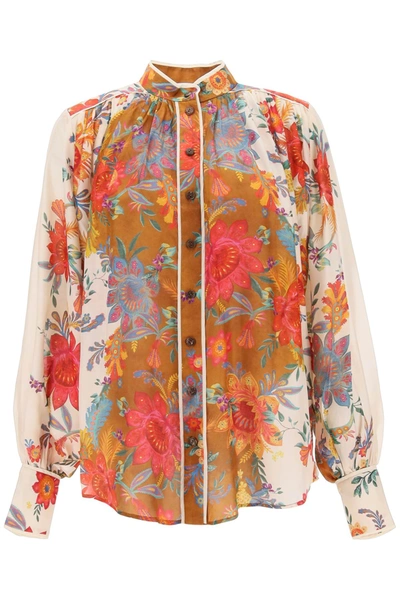 Zimmermann Ginger Blouse With Floral Motif In Beige