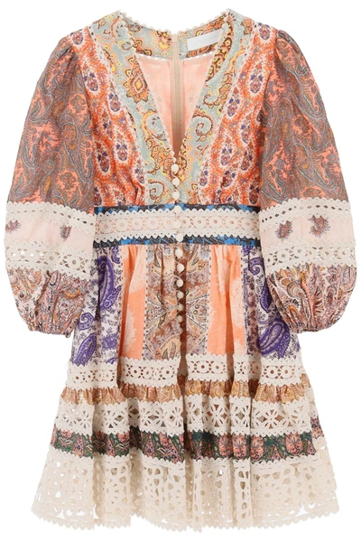 Zimmermann Mini Dress With Balloon Sleeves In Multicolor