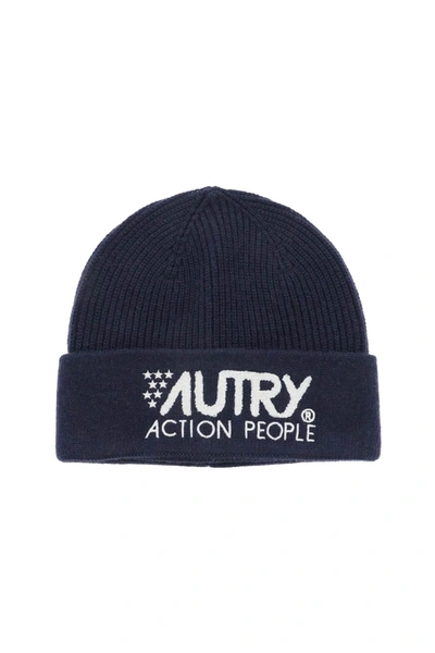 Autry Beanie Hat With Embroidered Logo In Blue