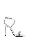 Tom Ford 105 Crystal Chain Sandals In Metallic Leather In Silver