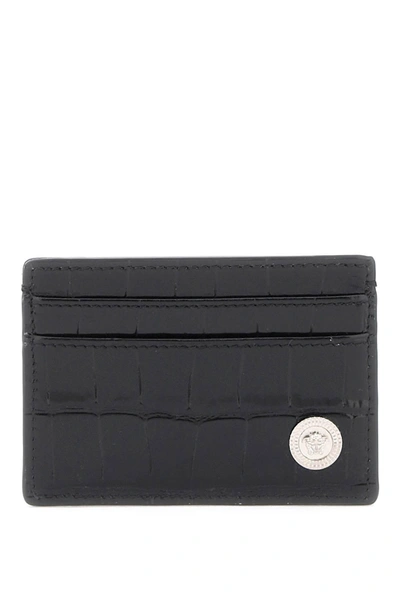 Versace Medusa Biggie Croco Embossed Cardholder In Nero