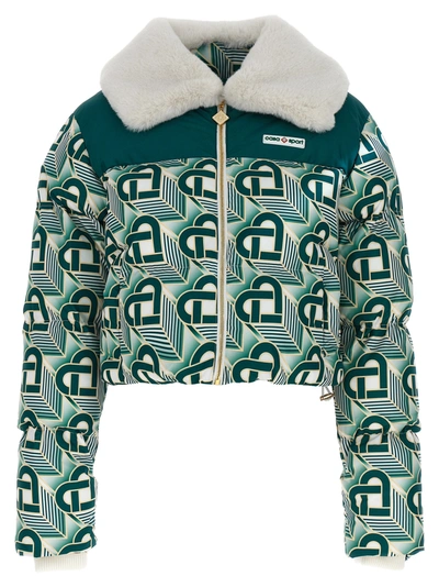 Casablanca Heart Monogramme Cropped Down Jacket In Multicolour