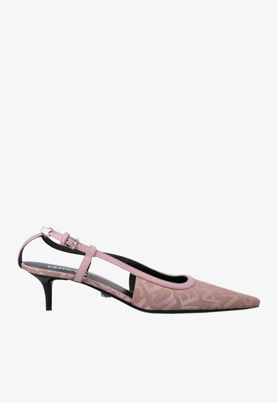 Versace 45 Logo Slingback Pumps In Pink