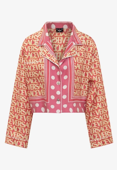 VERSACE ALL-OVER LOGO CROPPED SHIRT